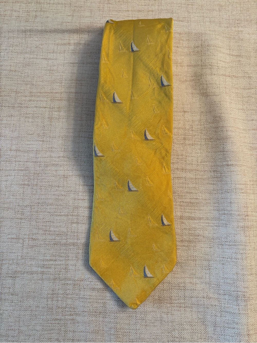 Brooks Brothers Yellow Silk Tie with Blue Sailboat Motif